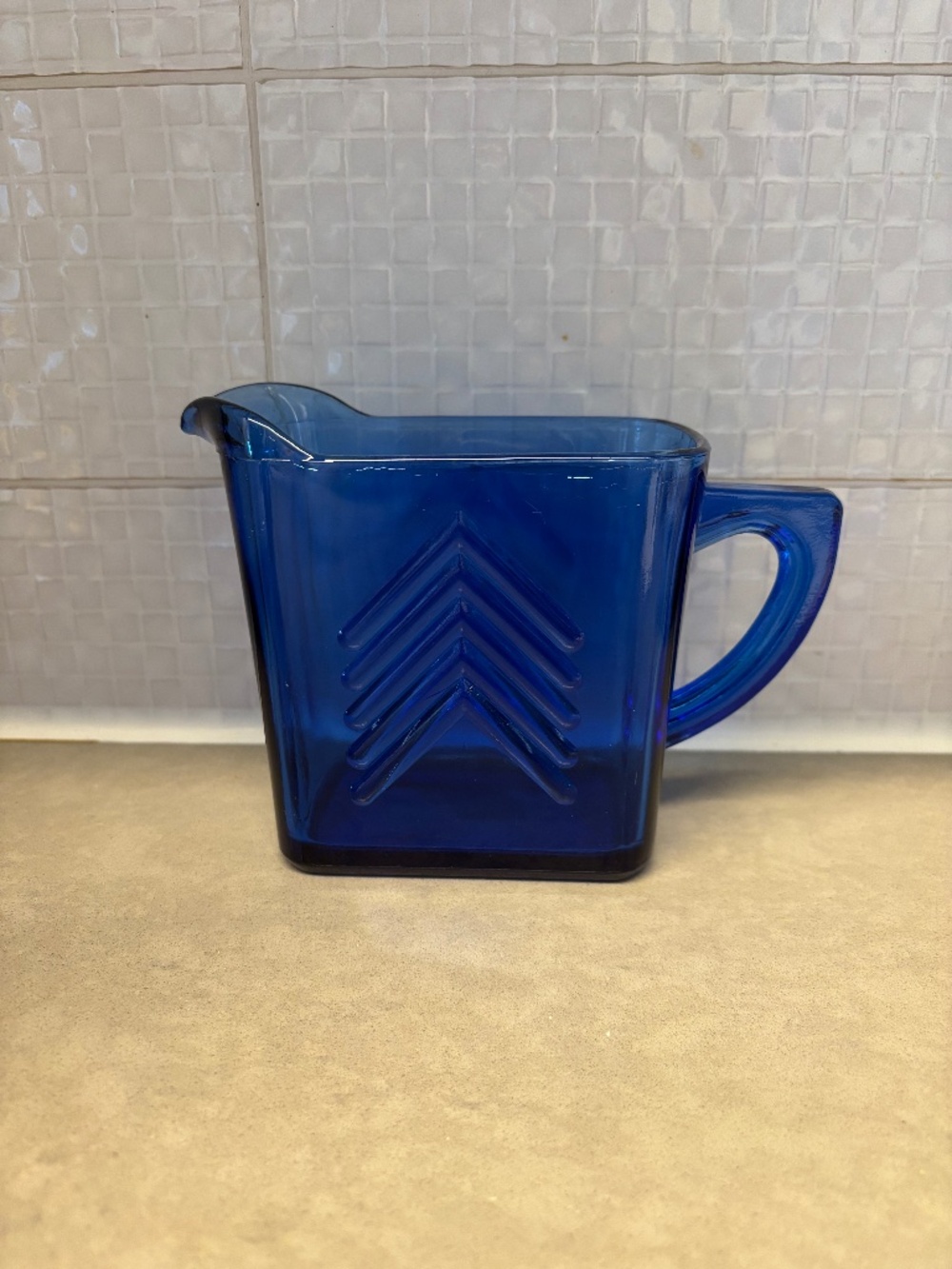 Vintage Hazel Atlas Cobalt Blue Chevron Pitcher Creamer